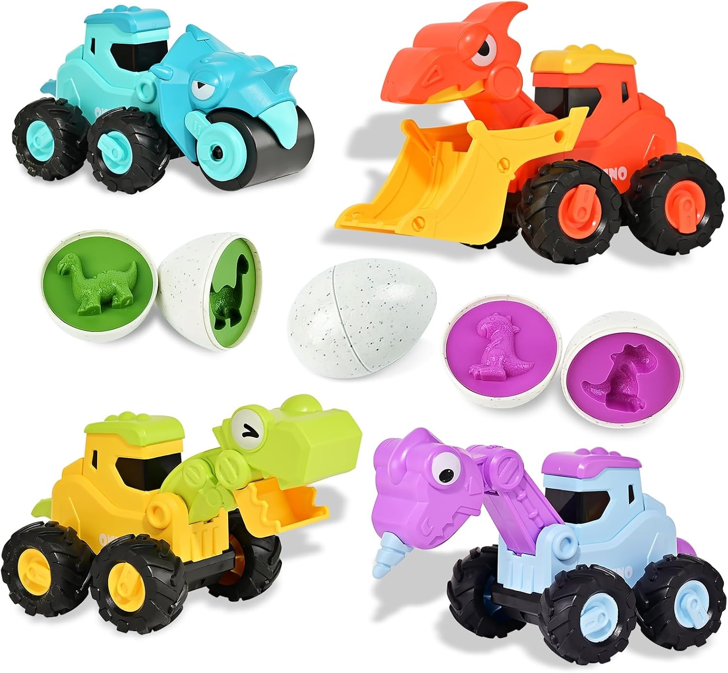 Press and Go Car Toys for Toddlers 1-3, Baby Dinosaur Truck & Dinosaur Eggs, Infant Play Vehicle Set Push Go Friction Car Toys for 1 2 3 Year Old Boys Girls Birthday Gifts