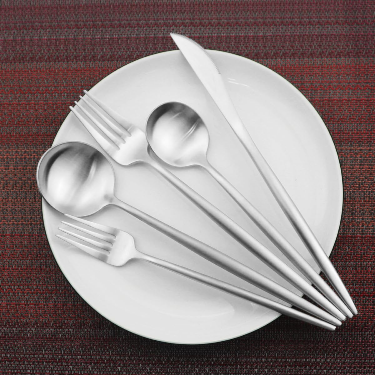 Genérico Juego De Cubiertos De Acero Inoxidable, Cubiertos De Plata Gruesos Y Duraderos, Cuchillos Y Tenedores De Acero Inoxidable Pulido Espejo, Cubiertos De Banquete Multiusos (A)