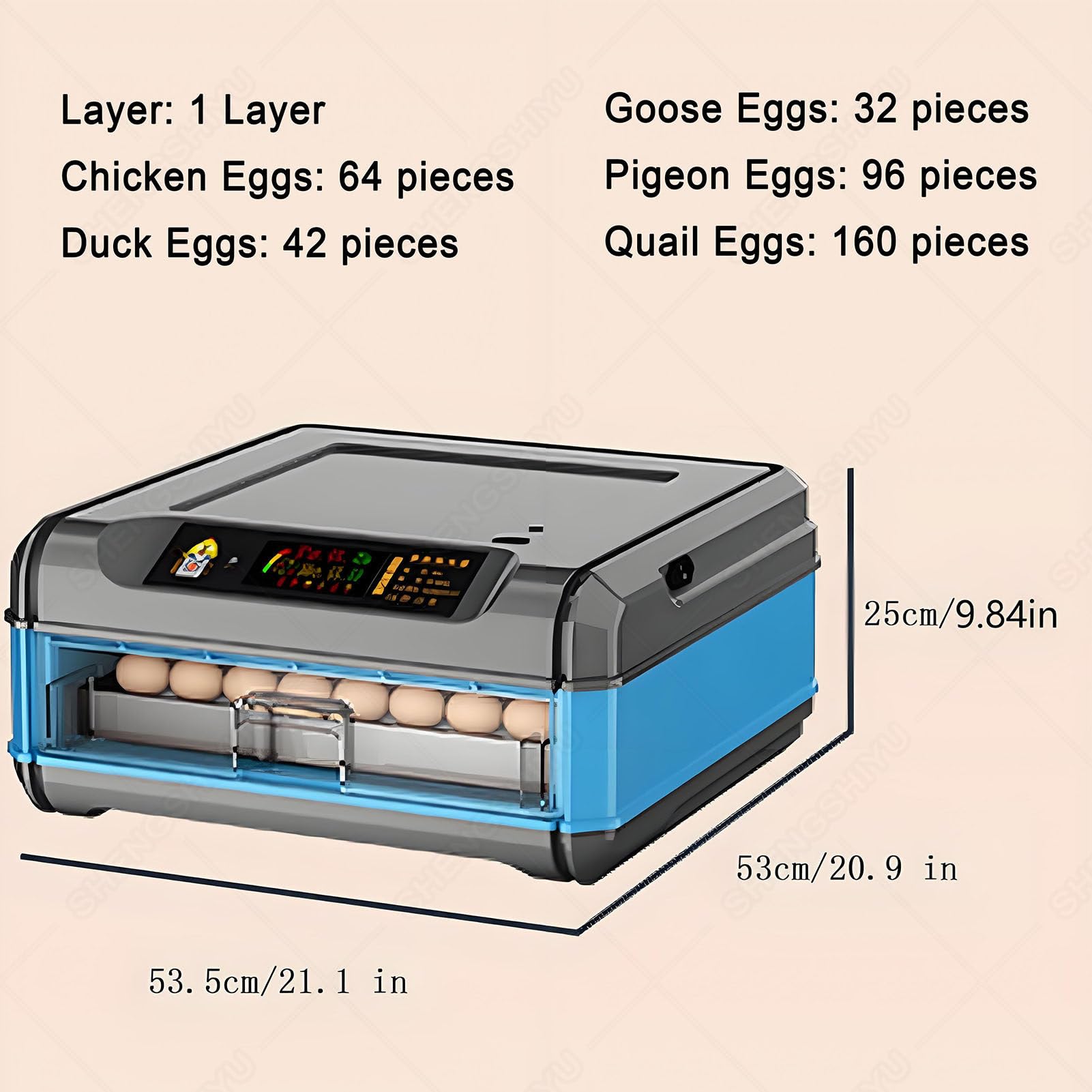 Incubateur pour œU.S de Poules,Canards et Oies. Incubateur Entièrement Automatique avec Contrôle Intelligent de La Température et de L'humidité. Incubateur Domestique 1Layer