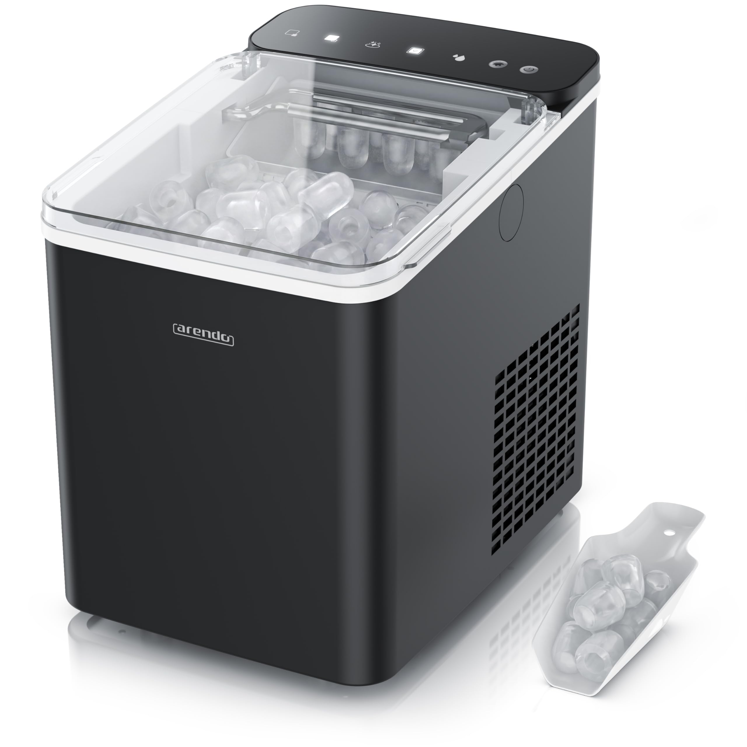 Arendo – Eiswürfelmaschine – Ice Cube Maker – 150 W – 12 kg Eis pro Tag – Automatische Abschaltfunktion – Warnfunktion – kleine Eiswürfel oder große Eiswürfel – leiser Betrieb