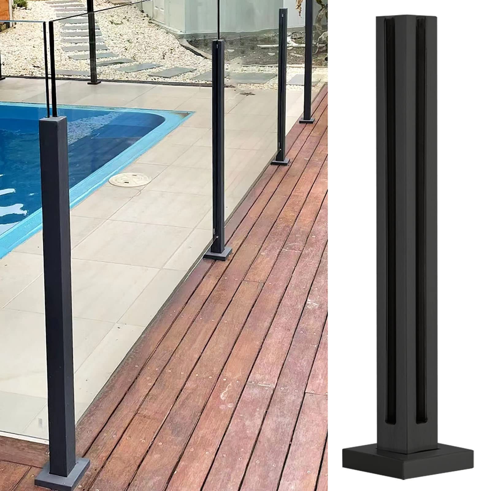 Poste de vidrio negro para piscina y terraza en acero de alta resistencia