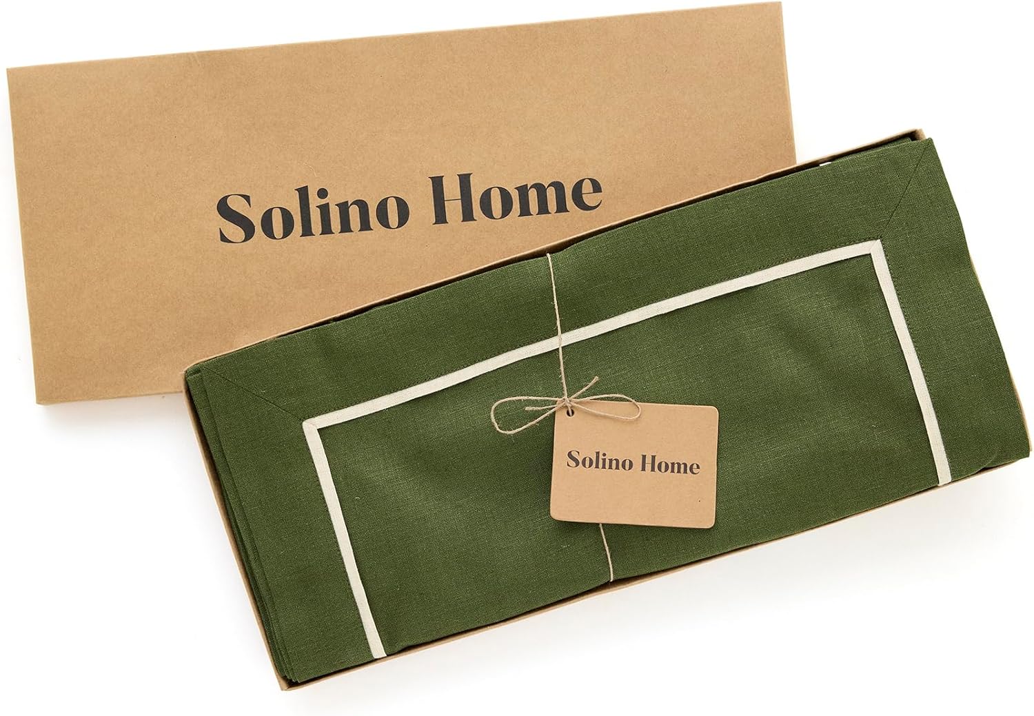 Solino Home Linen Table Runner 36 Inches - 100% Pure Linen Olive Short Table Runner 14 x 36 Inch Ideal for Dresser and Coffee Tables - Kensington