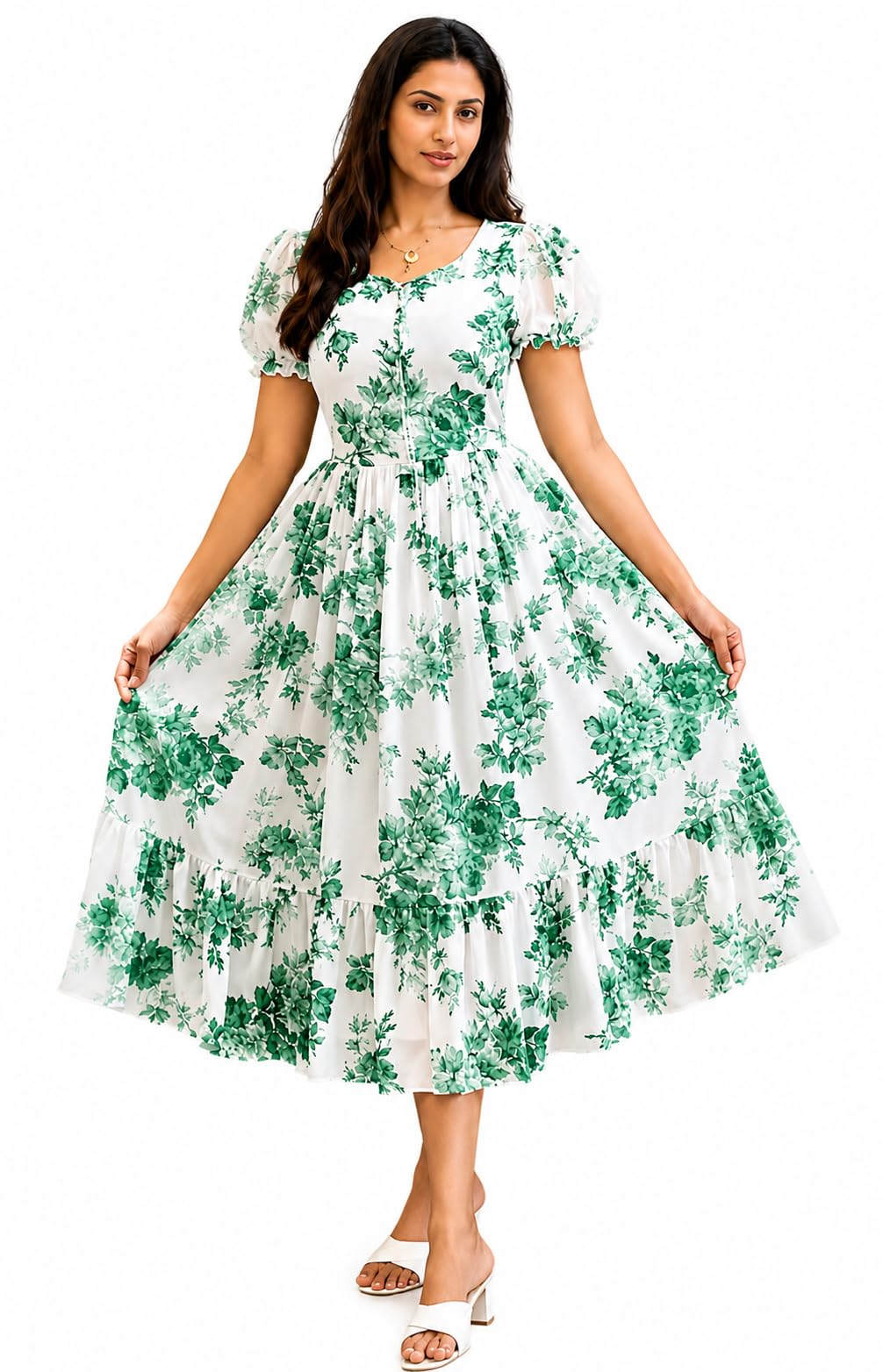Women Girls Floral Maxi Dress Stylish Long Flared Gown Dress for Party Casual & Daily Fashion-image-31