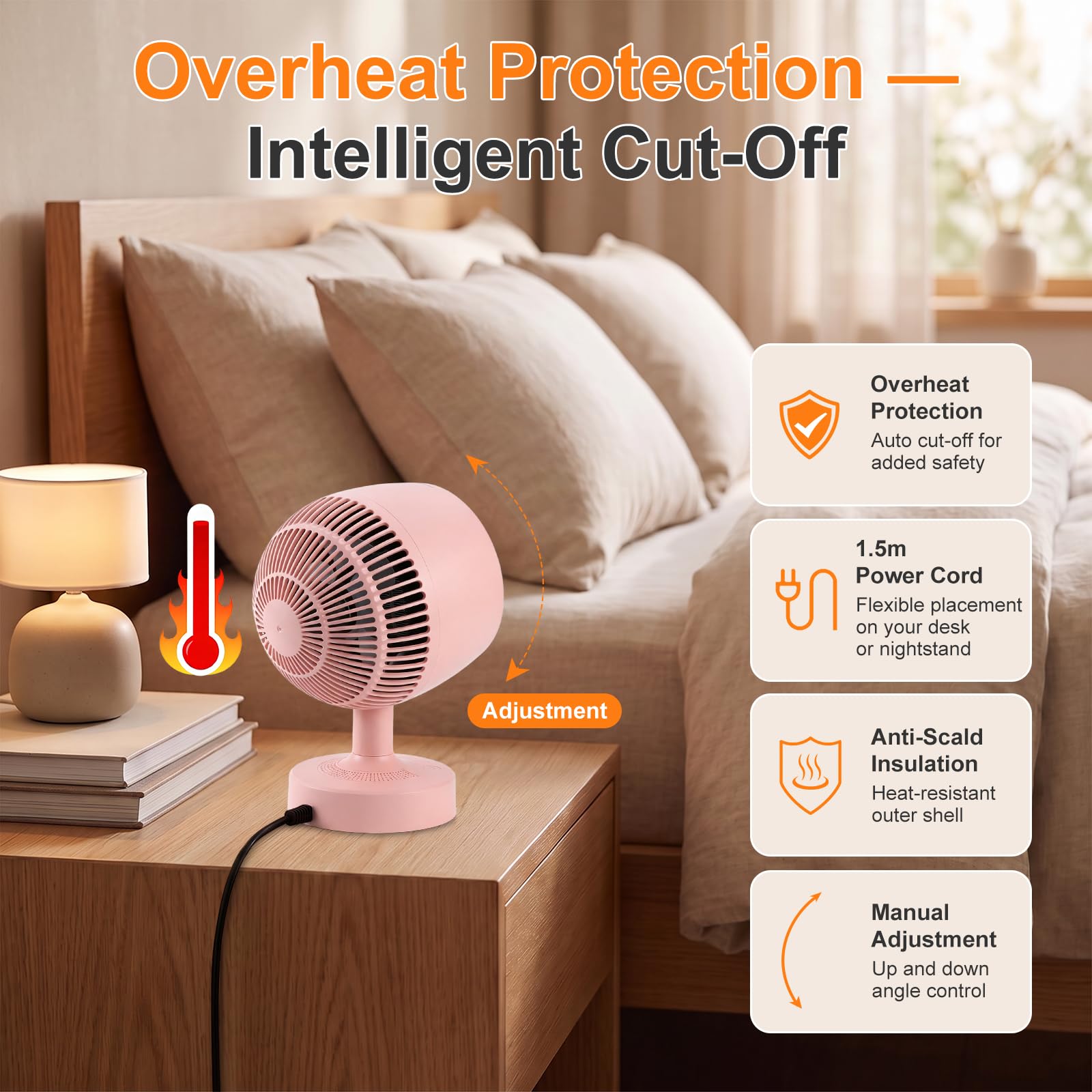 Radiateur Soufflant PTC 1200W avec Oscillation 160°，Rose