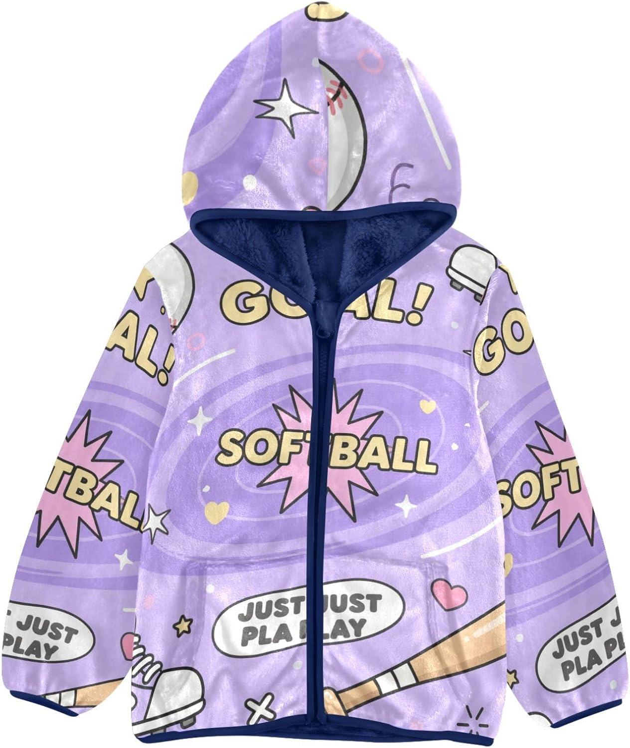 Softball Just Play Purple Pattern Lightweight Zip Sweatshirt Children Coats for Toddlers Navy Blue Baby Boy Clothes