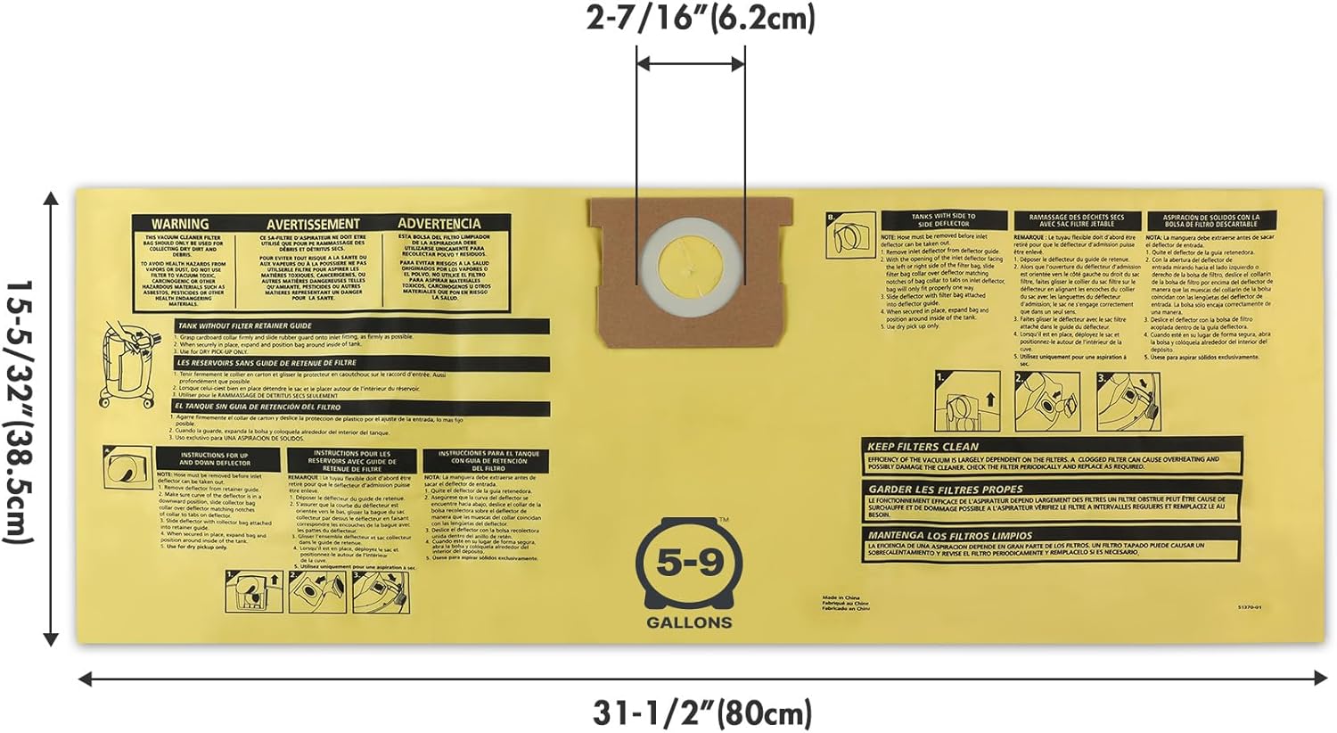 (Incomplete, missing 2  filter bags)Shop-Vac 90671 Genuine Type H 5-to-9-Gallon High-Efficiency Disposable Collection Filter Bag 4 Pack, Yellow 5-9 Gallon