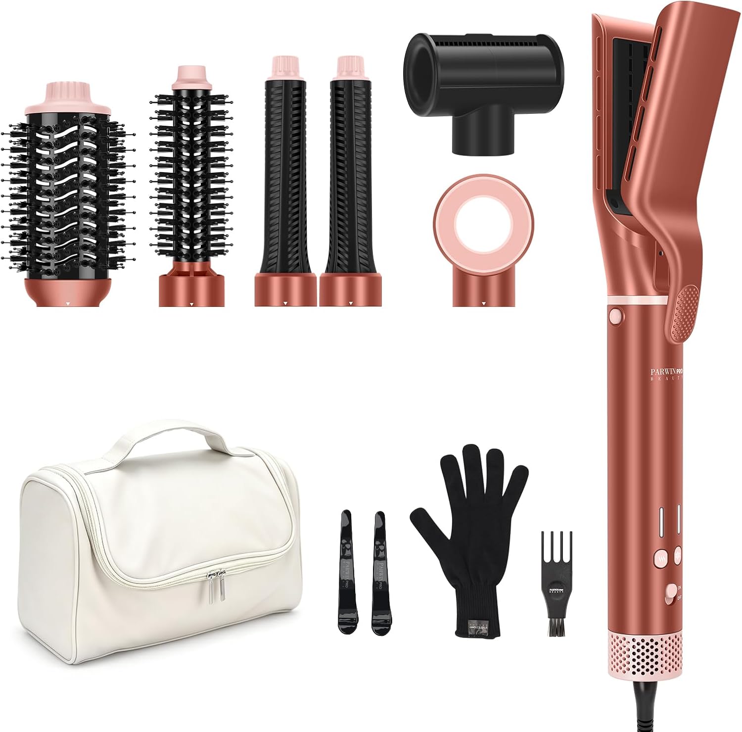 MaxAir Worldwide Dual Voltage Hair Dryer Brush Hot Air Styler Autowrap Curler Air Hair Straightener PARWIN PRO Blow Dryer Brush Smooth Frizz Flyaways,Volumize,Wet to Dry Straight,Detangle Cord,Amber