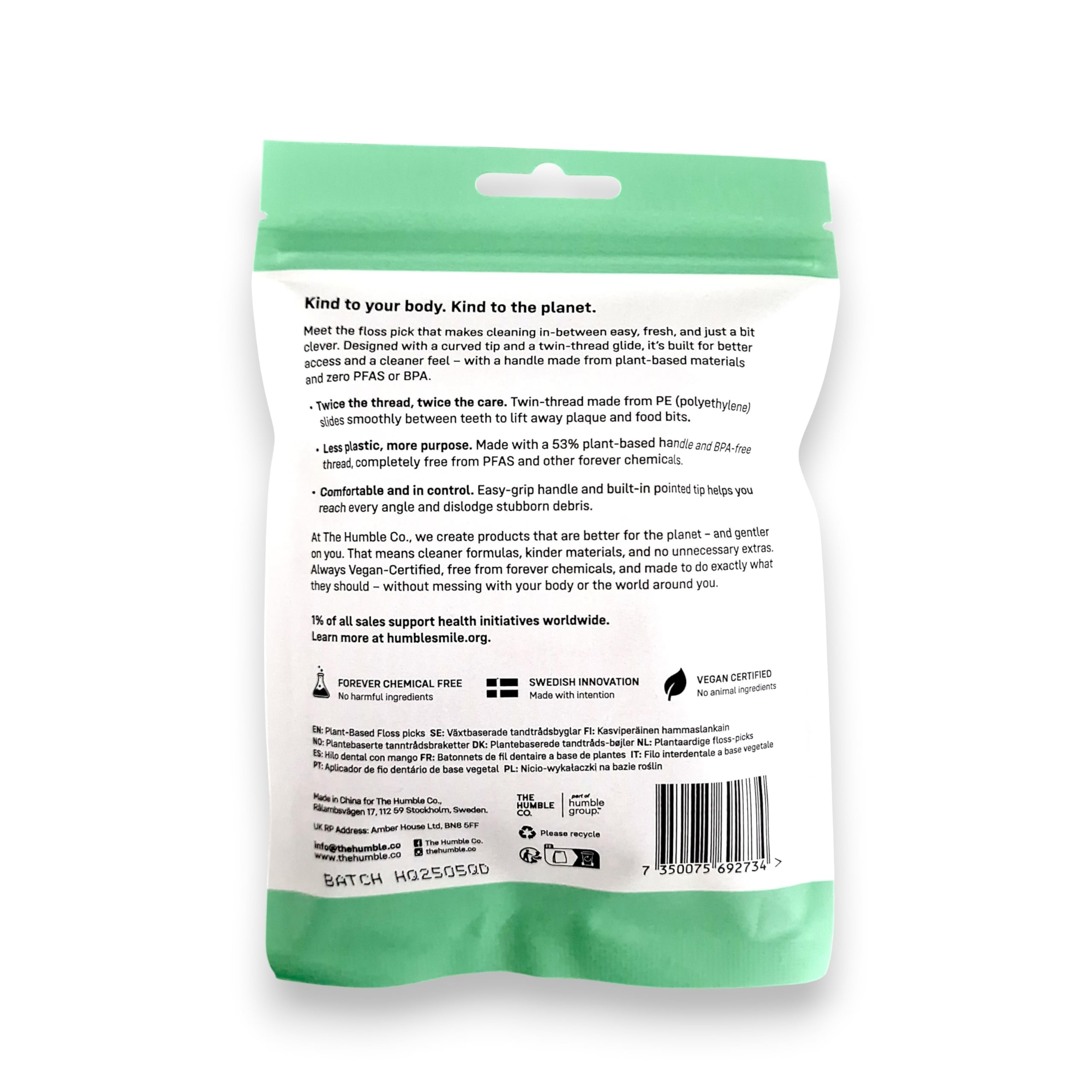 Humble Natural Dental Floss Picks - Flossers - Bastoncini di filo interdentale - 4 x 50 confezioni