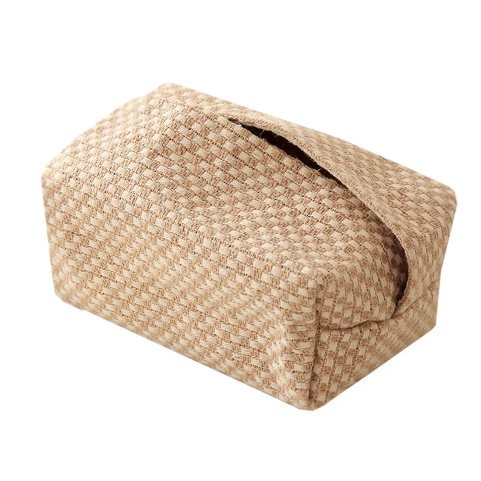 Simple Cotton Linen Tissue Box Bathroom Kitchen Tissue Holder Home Restaurant Papers Dispenser Organizers Table Decoration(Color 02)