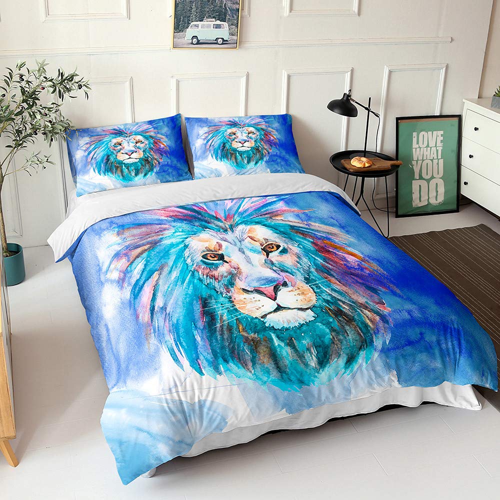 Lions Set Copripiumino Matrimoniale Blu Austina: Morbido Poliestere Per La Tua Camera Da Letto