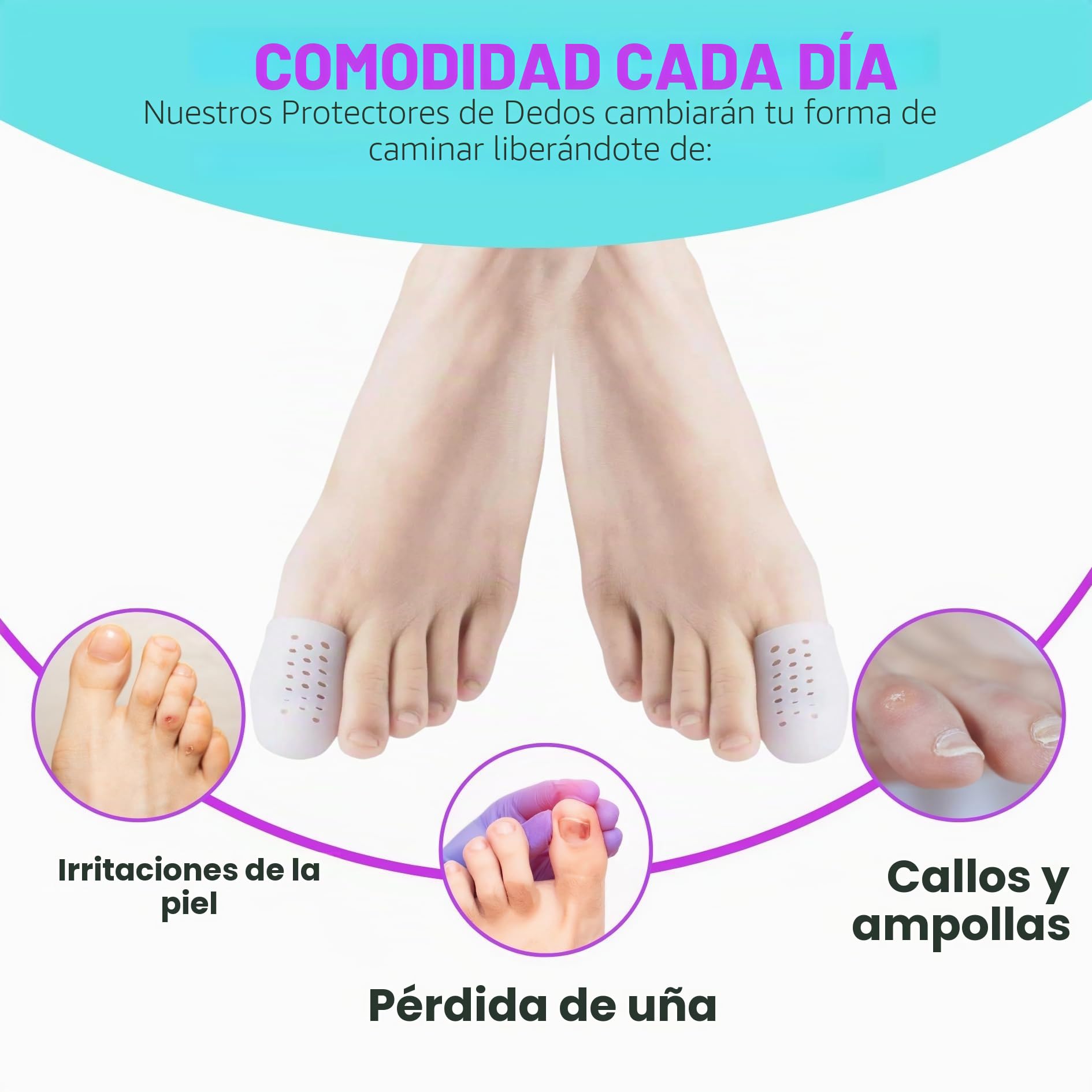 ROOTZ® | 10 Protectores para el Dedo Gordo del Pie | Funda de Gel para Alivio de Juanetes, Ampollas y Uñas Encarnadas | Dedales de Silicona Transpirables