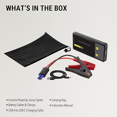 Miniatura 5 de Scosche PBJ600 Arrancador de batería portátil para automóvil, caja de salto de 12 V, refuerzo de batería de 600 A, kit de cables de arranque para