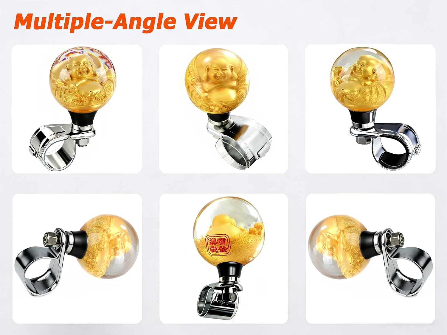Steering Wheel Ball Grip Knob Car Turning Assist Booster Suicide Spinner Fit Most Agricultural Tractors Forklifts Lawn Mowers Boats, Gold