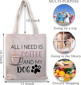 Borsa per la spesa riutilizzabile con scritta All I Need is Coffee Lover, idea regalo per proprietari di cani, Borsa per cani da caffè, Large