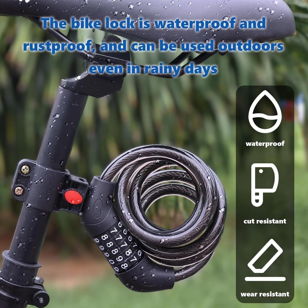 5 Digit Combination Bike Lock, Resettable Bike Cable Lock with Keyless Security, Heavy Duty Bicycle Lock for Mountain Bike, Road Bike, E-Bike, Scooter and More image 2