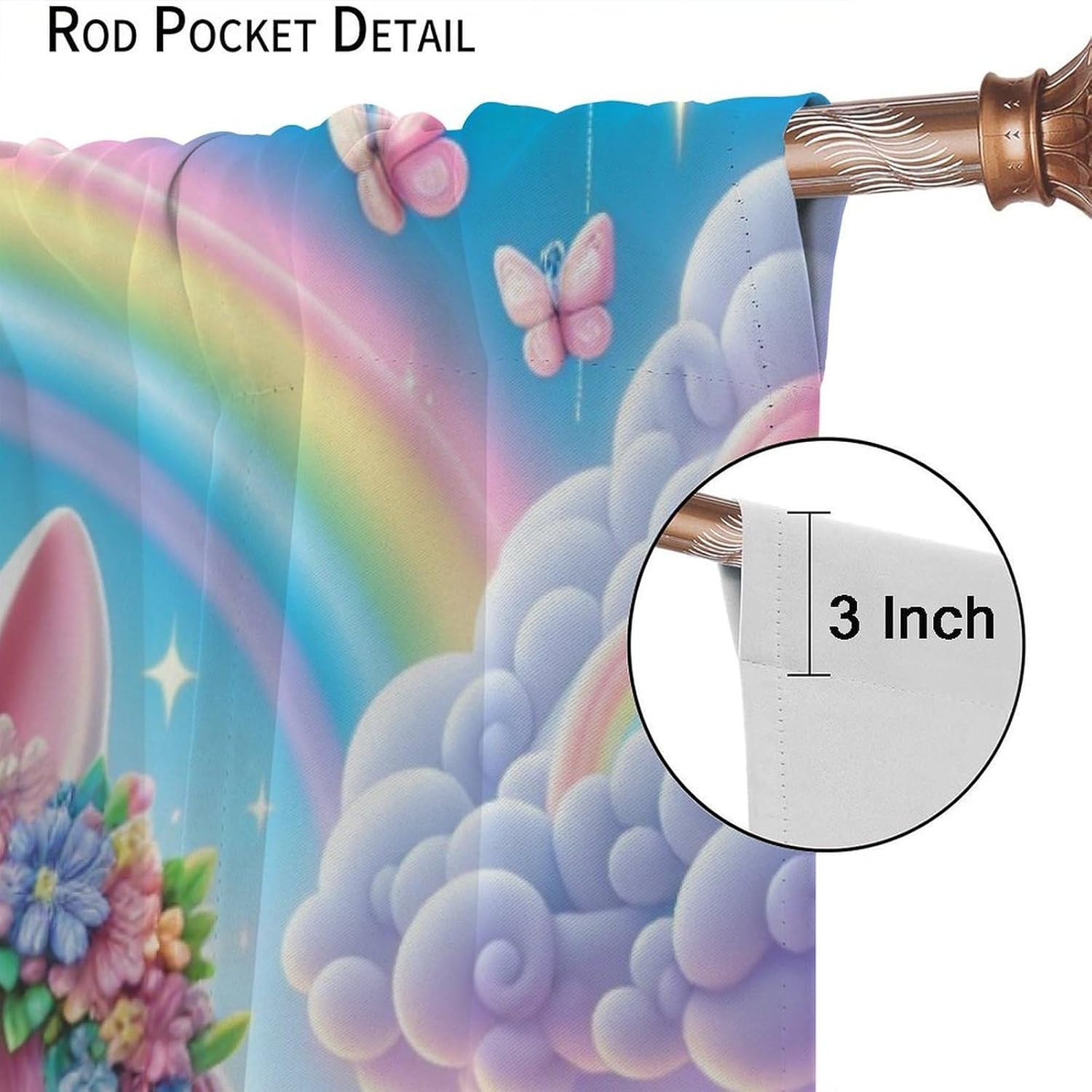 Cartoon Unicorn Curtains, Colorful Flowers Dreamy Rainbow Unicorn Pattern Blackout Window Treatments, Rod Pocket Thermal Insulated Drapes 2 Panels Set for Children Room Nursery, 42" W X 45" L