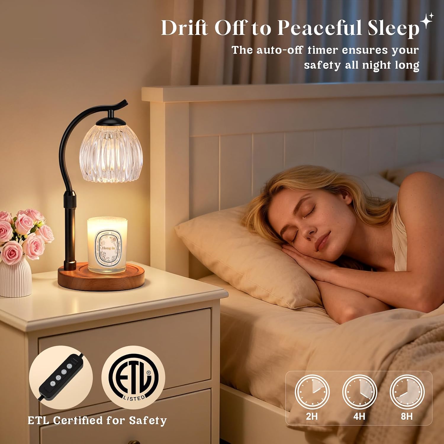 Candle Warmer Lamp with Timer - Dimmable & Adjustable Height, Modern New Home Decor Vintage House Warming Gifts Wax Melt Warmer for Jar Scented Candle, Cozy (Black) image 4
