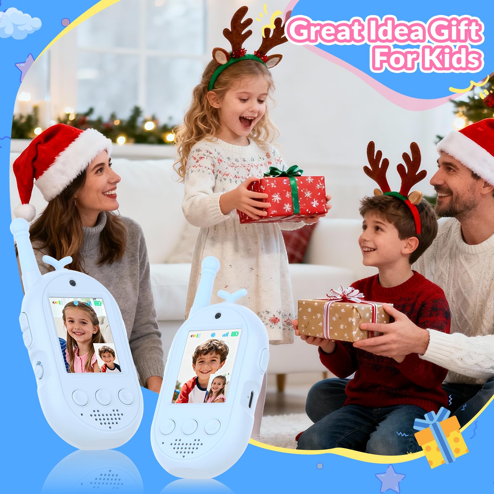 Kinder Walkie-Talkies stawia videofunctie, 2 stuks - Visuele walkie-talkies stawia 2 cale IPS-scherm, oplaadbare videowalkie-talkies voor kinderen van 3-12 jaar, geschikt voor binnen- en buitengebruik