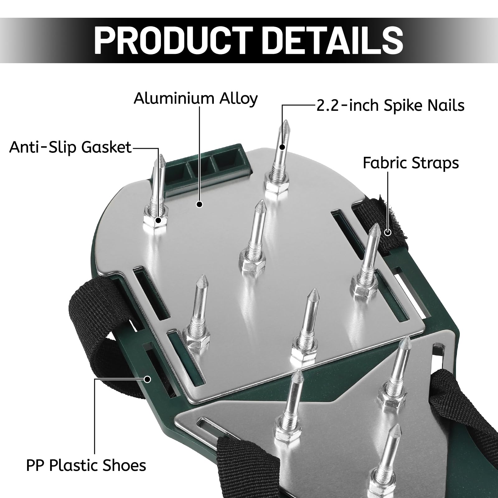 LALAGO 1 Coppia Arieggiatore Prato Scarpe Chiodate Verde, Sandalo Livellatore per Ventilator con Velcro e Spatola, Scarificatore Arieggiatore Manuale, Scarpe per Arieggiare per Cortile Giardino