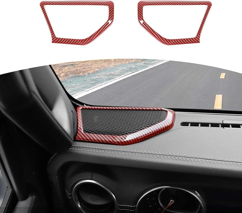 Moldura da Caixa de Som da Coluna A RT-TCZ em ABS Vermelho Fibra de Carbono para Jeep Wrangler JL JLU 2018+ e Gladiator JT 2020+ – 2 unidades