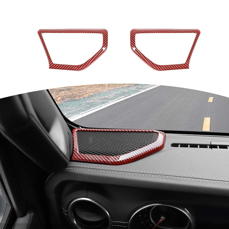 Capa de acabamento do alto-falante da coluna A para Jeep Wrangler JL JLU 2018+ e Gladiator JT 2020+, ABS com fibra de carbono vermelha, kit com 2 peças