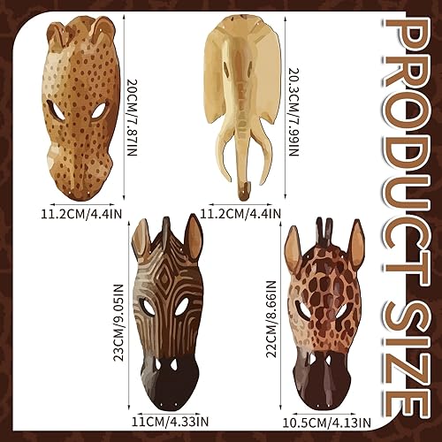Miniatura 3 de Weysat 4 máscaras africanas para decoración de pared, máscaras de safari, decoración de pared, placa de selva, juego de arte para dormitorio, baño