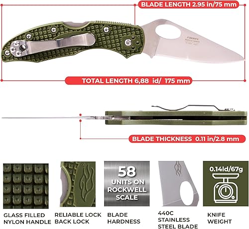 Miniatura 5 de Firebird GANZO F759MS-GR - Cuchillo plegable de hoja dentada de acero inoxidable 440C, hoja dentada de nailon de fibra de vidrio antideslizante con