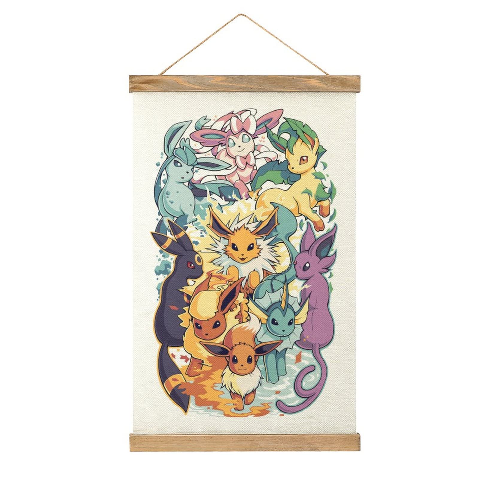 RONIG Anime Poster Wall Hanging Scroll Wooden Frame Poster Canvas Wall Art For Bedroom Decor 13x20in - red