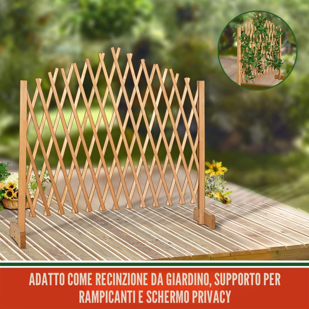 GARDEBRUK Recinzione da Giardino in Legno Estendibile fino a 200 cm Altezza 107 cm Pieghevole Flessibile Autoportante per Balcone Grigliato Griglia per Rampicante Divisorio Separè per Esterno Pannello