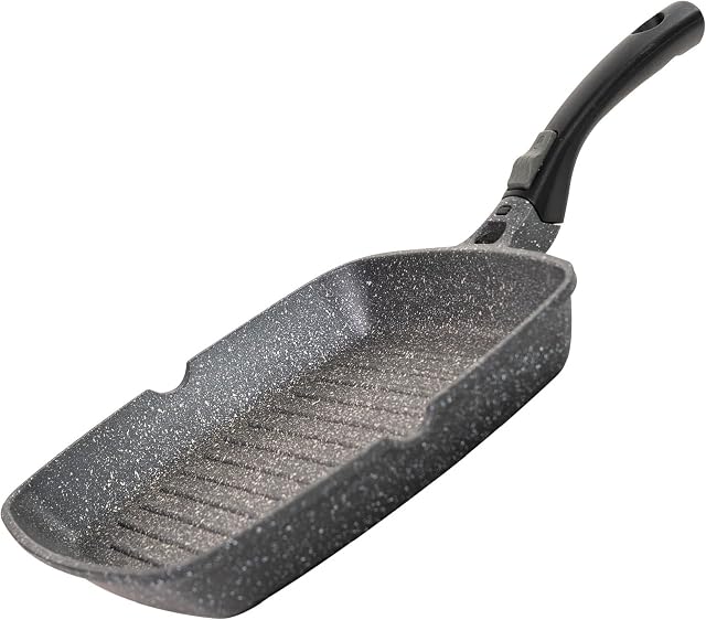 Coninx Griddle Pan - Induction Frying Pan with ILAG Granistone Coating - Aluminium Grill Pan with Removable Handle Suitable for Halogen, Gas, Electric, Induction & Ceramic Stoves