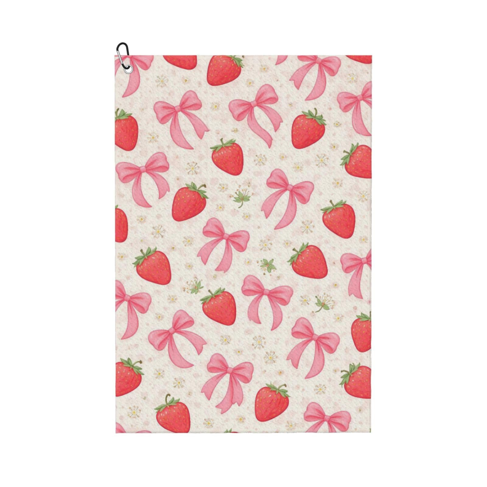 Oudrspo Cartoon Watercolor Strawberry Pink Bow Multi-Functional Golf Towel | Absorbent Quick Drying 16x24in