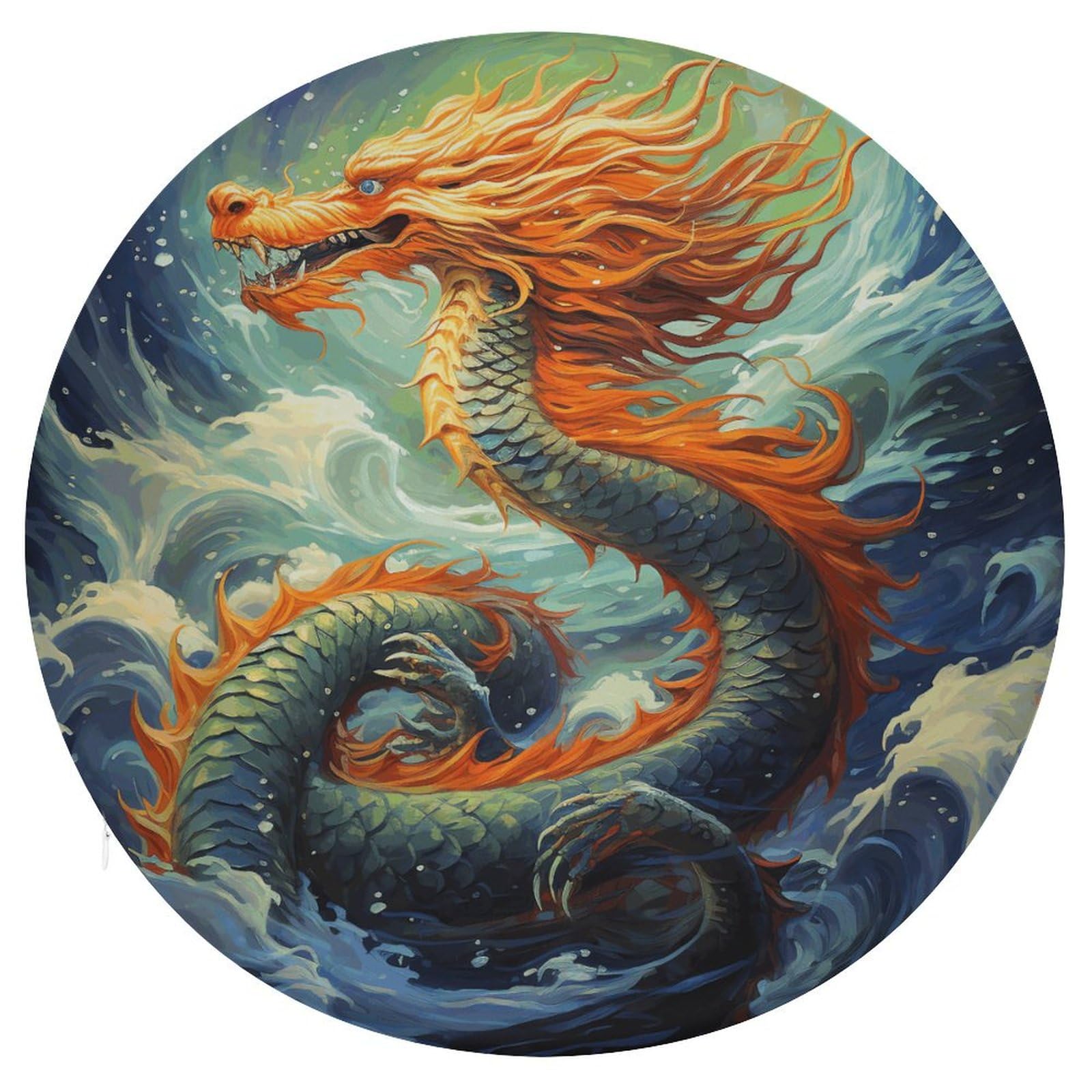 Coussins de sol pour coin de lecture créatif avec motif dragon chinois rond