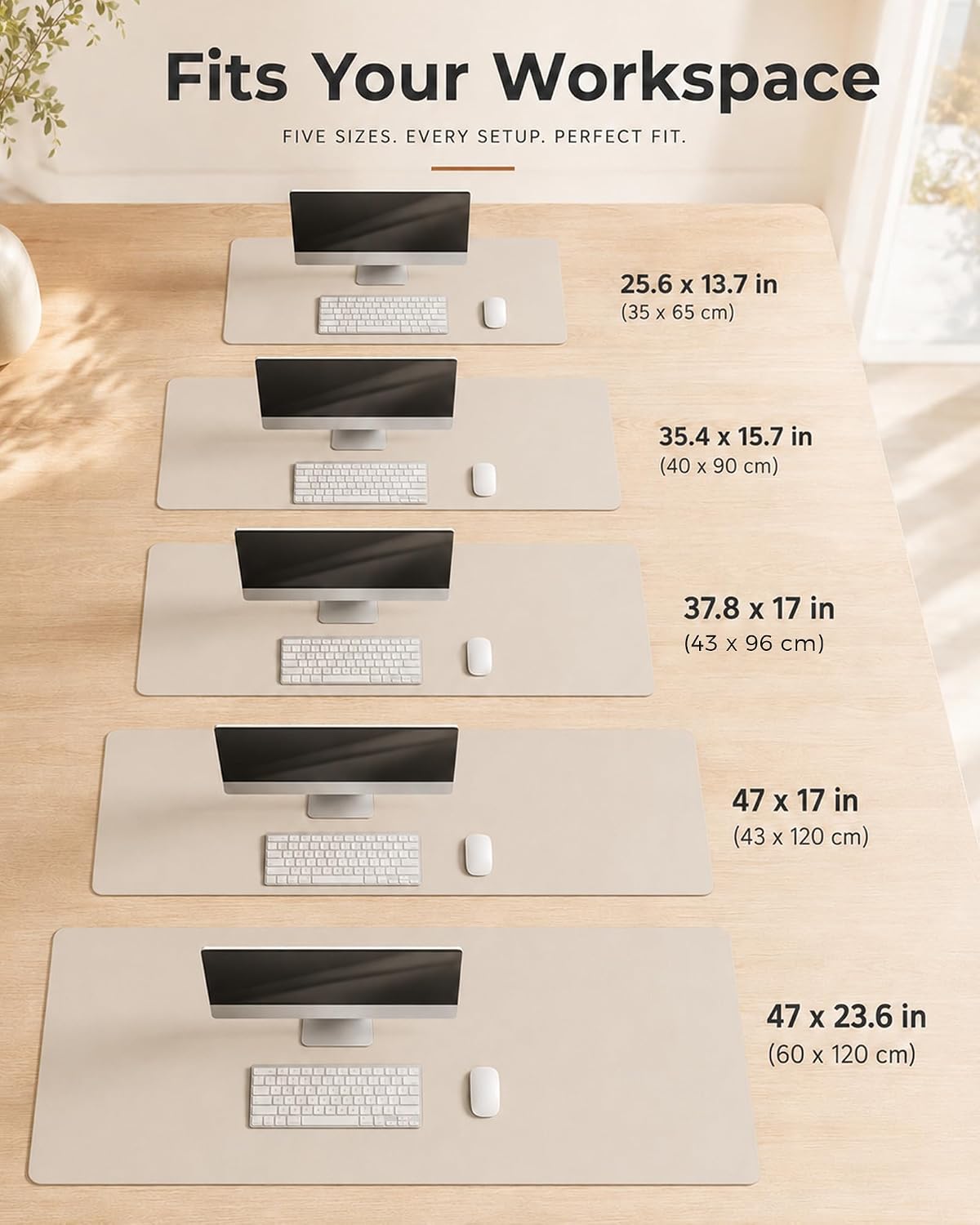 Aothia Dual-Sided Desk Mat, FSC Cork & PU Leather Desk Pad, Large Mouse Pad & Writing Surface for Daily Workspace Setup, Non-Slip Waterproof Desk Protector - 35.4" x 15.7", Cream image 4