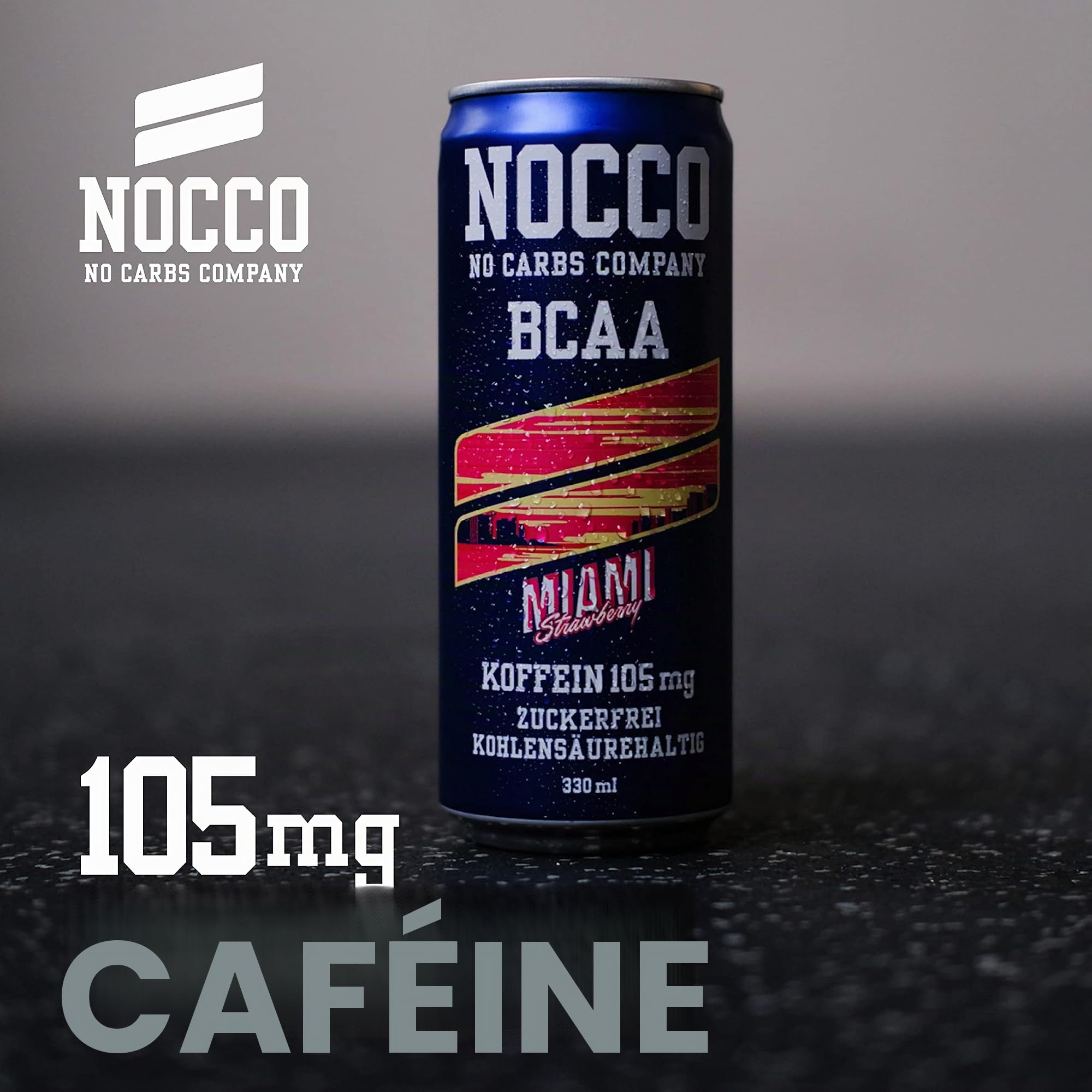 Boisson énergétique NOCCO BCAA, pack de 24 - Boisson énergétique végétalienne sans sucre avec caféine, vitamines et acides aminés – Ananas des Caraïbes, 24 x 330 ml (Miami)