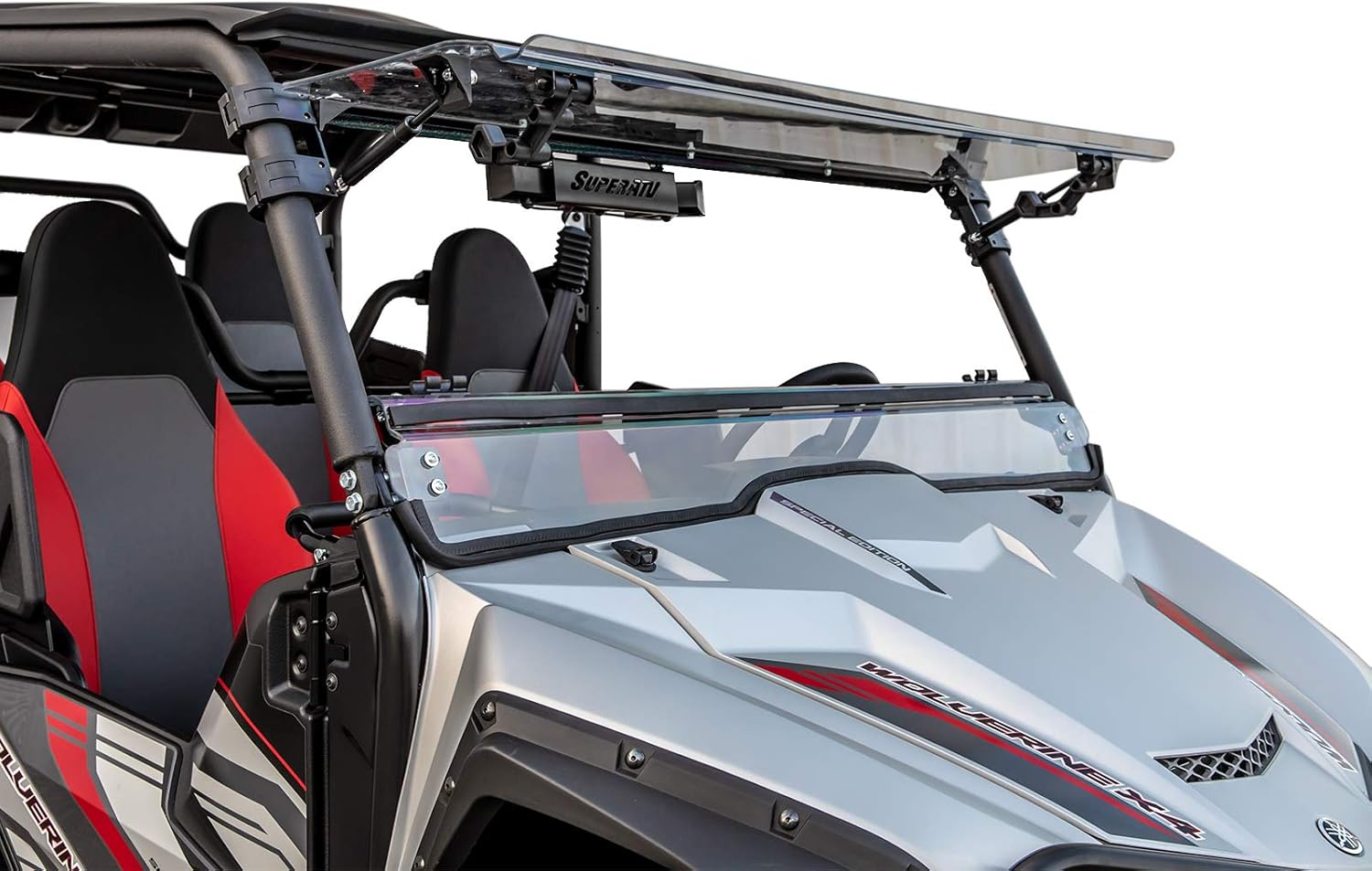SuperATV Scratch Resistant 3-in-1 Flip Windshield for 2018-2020 Yamaha Wolverine X4 | USA Made | 1/4" Thick Polycarbonate 250X Stronger than Glass | Hard Coated | Set to Open, Vented, or Closed