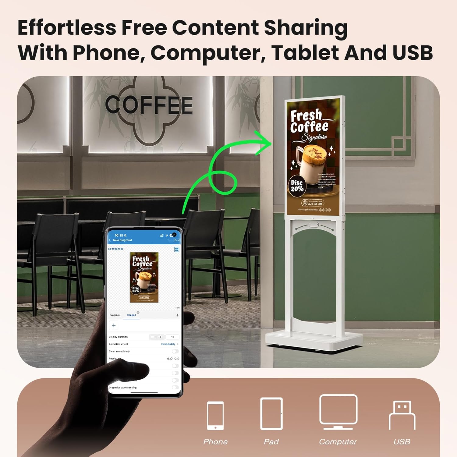 32-Inch Digital Signage Display, 2K 1000nits White LCD Advertising Screen, Floor-Standing & Wall-Mountable Totem Auto AD Player with USB/HDMI/WiFi Android OS