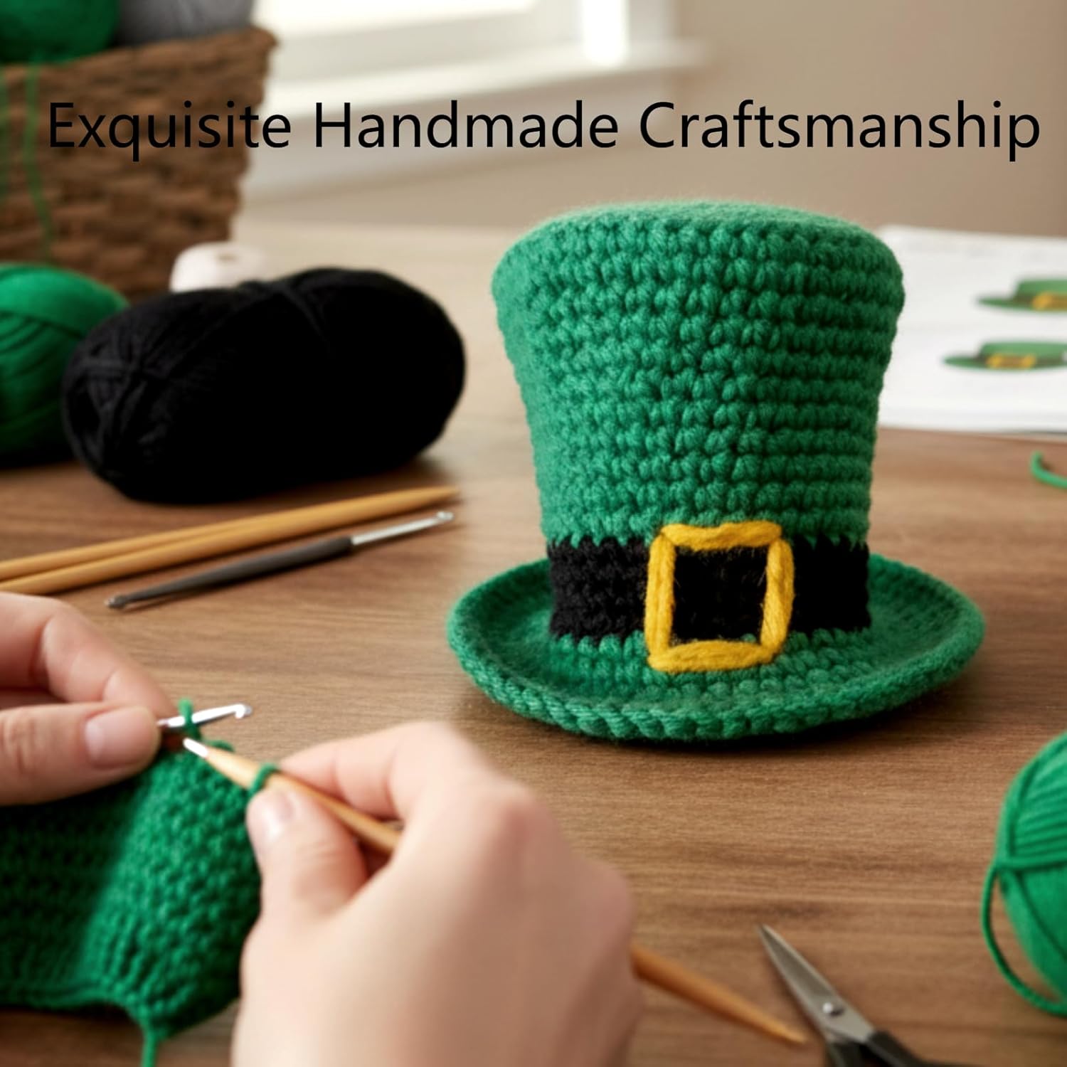 6 Pcs St. Patrick's Day Mini Crochet Leprechaun Hats Small Handmade Green Leprechaun Top Hats Decor Gifts Irish Day Party Favor Accessories