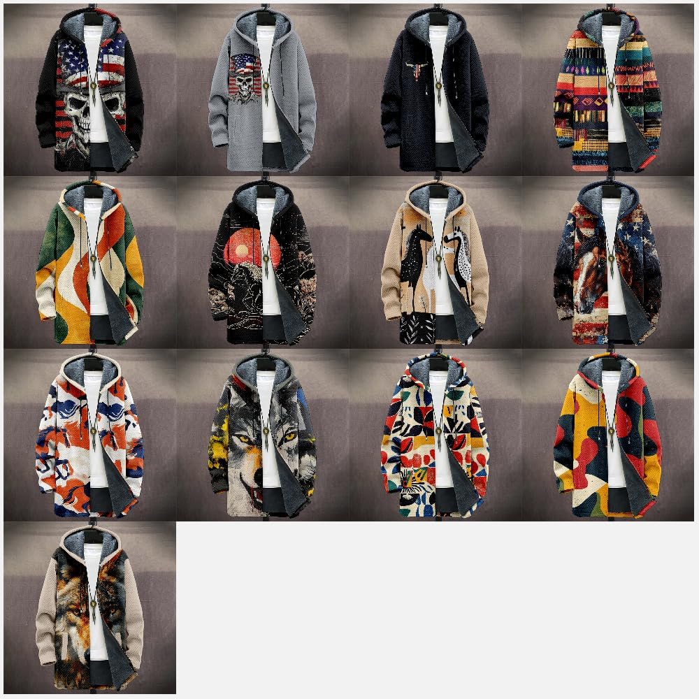 Mens Long Cardigan Hoodies Color Block Hooded Jacket Horse Print Open front Sweater Hoodie with Pockets Coat - Image 5