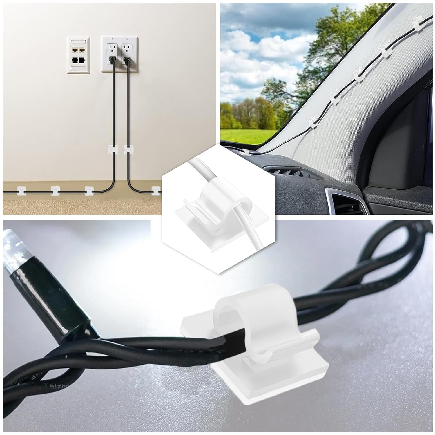 20 Pack White Cable Clips, Self Adhesive Cord Holder, Ideal Cable Management Cord Organizer Wire Keeper for Desk, Home and Office