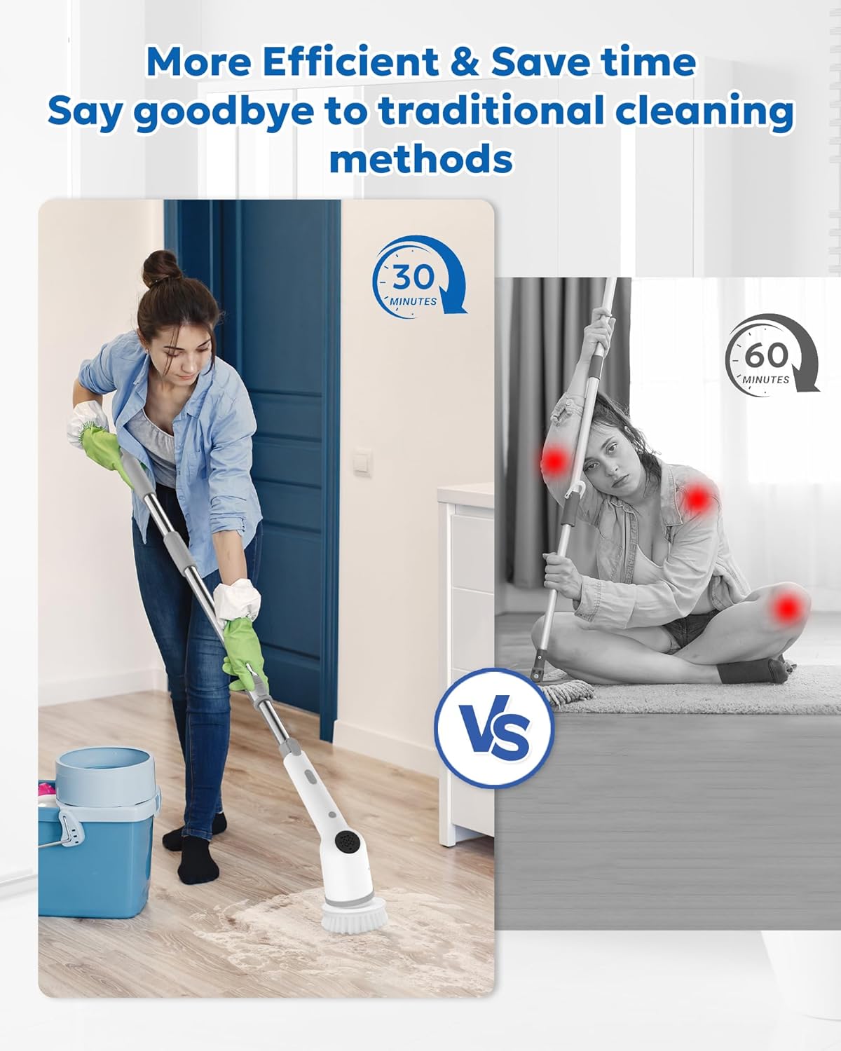 Electric Spin Scrubber for Bathroom,Shower Cleaning Brush,Cordless Shower Scrubber with 8 Replaceable Brush Heads and Adjustable Extension Handle,3 Adjustable Speeds for Kitchen Car, White