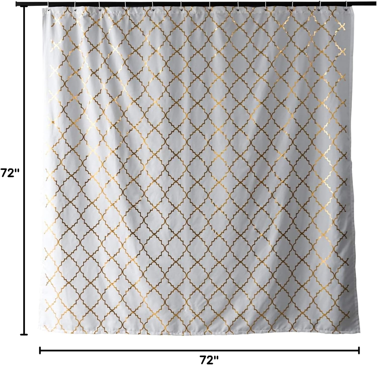 FINECITY White Shower Curtain Gold Moroccan Pattern with 12 Hooks Included, 72 x 72 Inch, 1 Panel