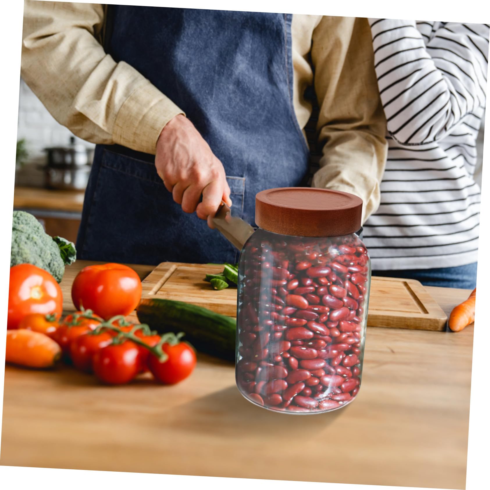 Getreidebehälter aus Glas 2800ml mit Holzdeckel, Luftdichtes Vorratsglas | Borosilikatglas, für Mehl, Kaffeebohnen und Tee, Transparent, Große Füllmenge, Küchenaufbewahrung