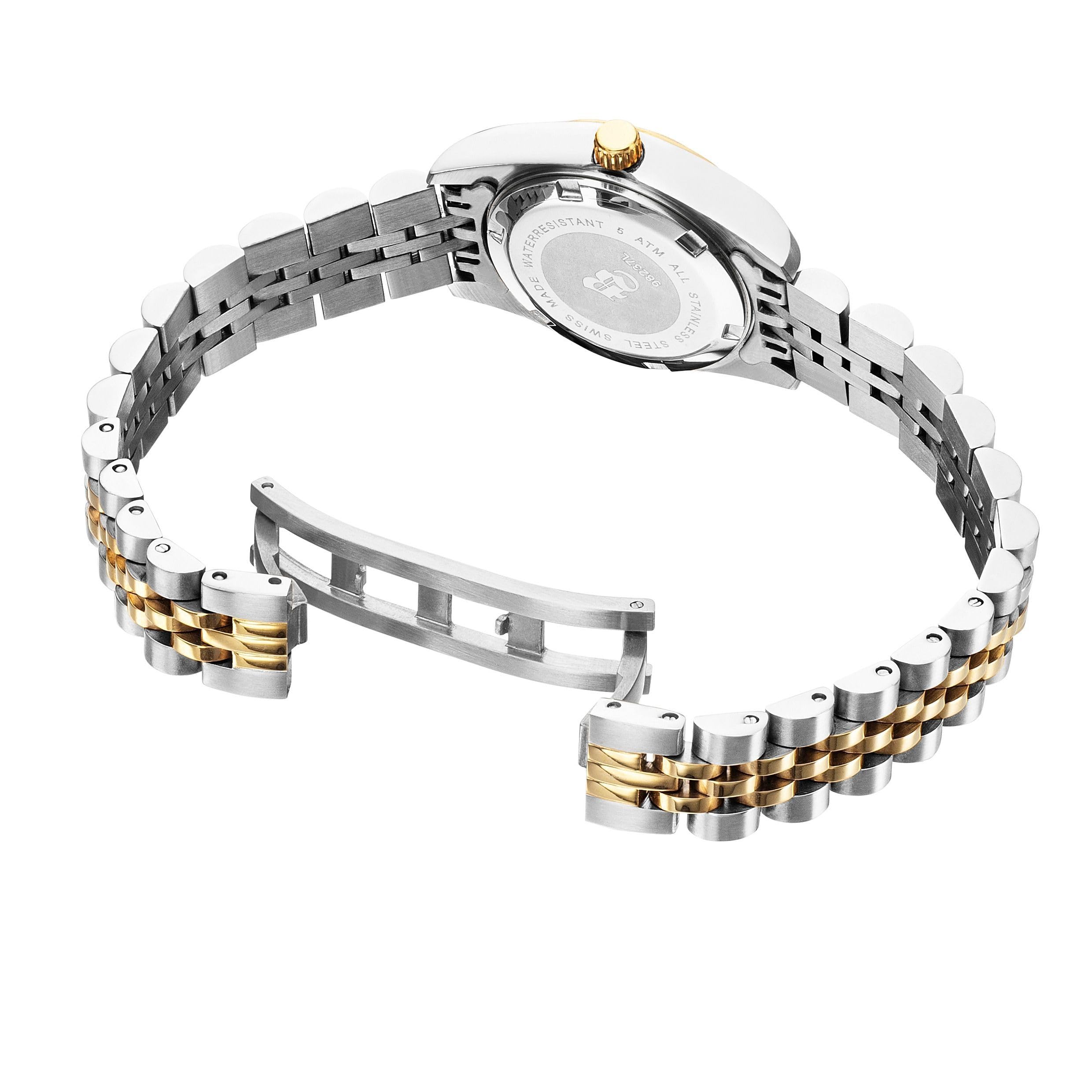 JACQUES DU MANOIR NRO.08 Inspiration Montre Bicolore pour Femme, Argent + Or., Bracelet