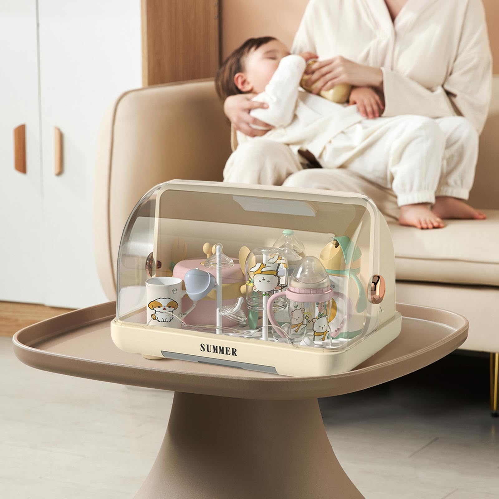 Égouttoir à Biberons Avec Couvercle Et Plateau De Drainage Amovible – Organiseur Anti-poussière Gris, 40 X 29 X 27 Cm