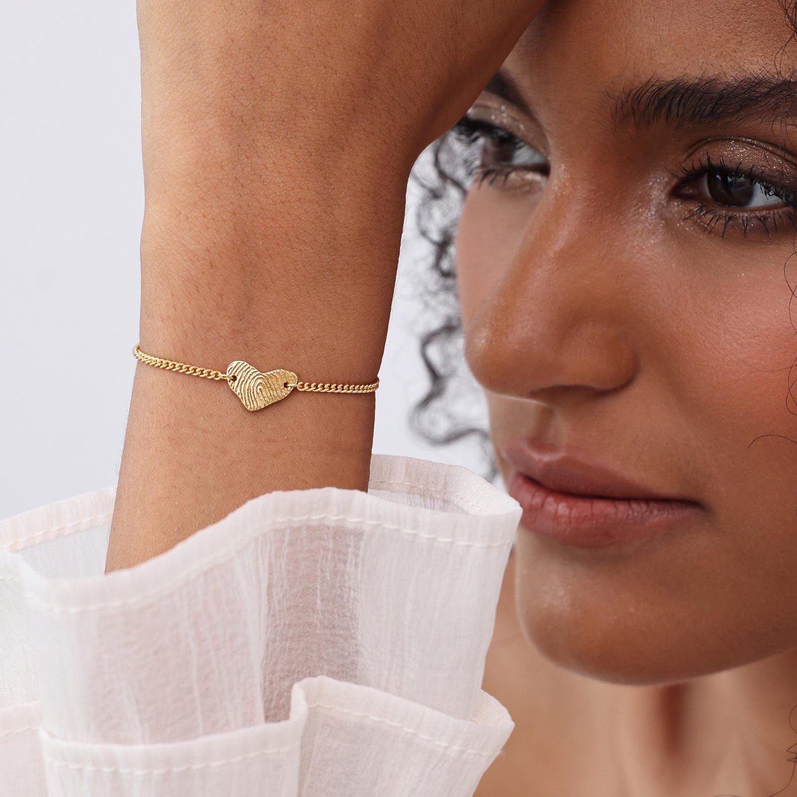 Pulsera personalizada orgánica con huella dactilar en forma de corazón | Memorial | Joyería con dije de corazón | Madre - Navidad