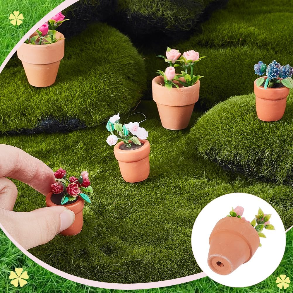 AHANDMAKER 5Pcs 5 Styles Miniature Plants Accessories 1:12 Mini Rose Pot, Garden Potted Model Micro Landscape Decoration for Mini House Tiny Fake Greenery Bonsai Ornament Crafts image 3