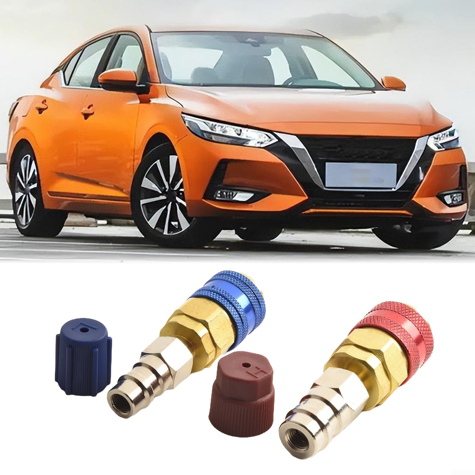R134A - Adattatore di prolunga professionale per auto con attacco rapido, connettori laterali alti e bassi con tappo blu rosso per set di manometri AC per auto