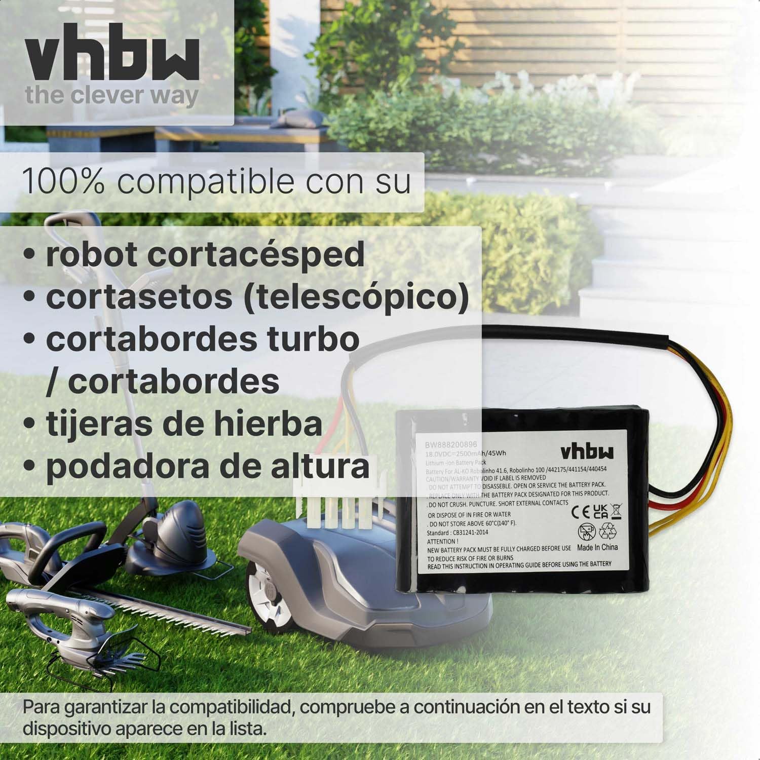 vhbw Batería Compatible con Kärcher RLM4 Robot cortacésped (2500 mAh, 18 V, Li-Ion)