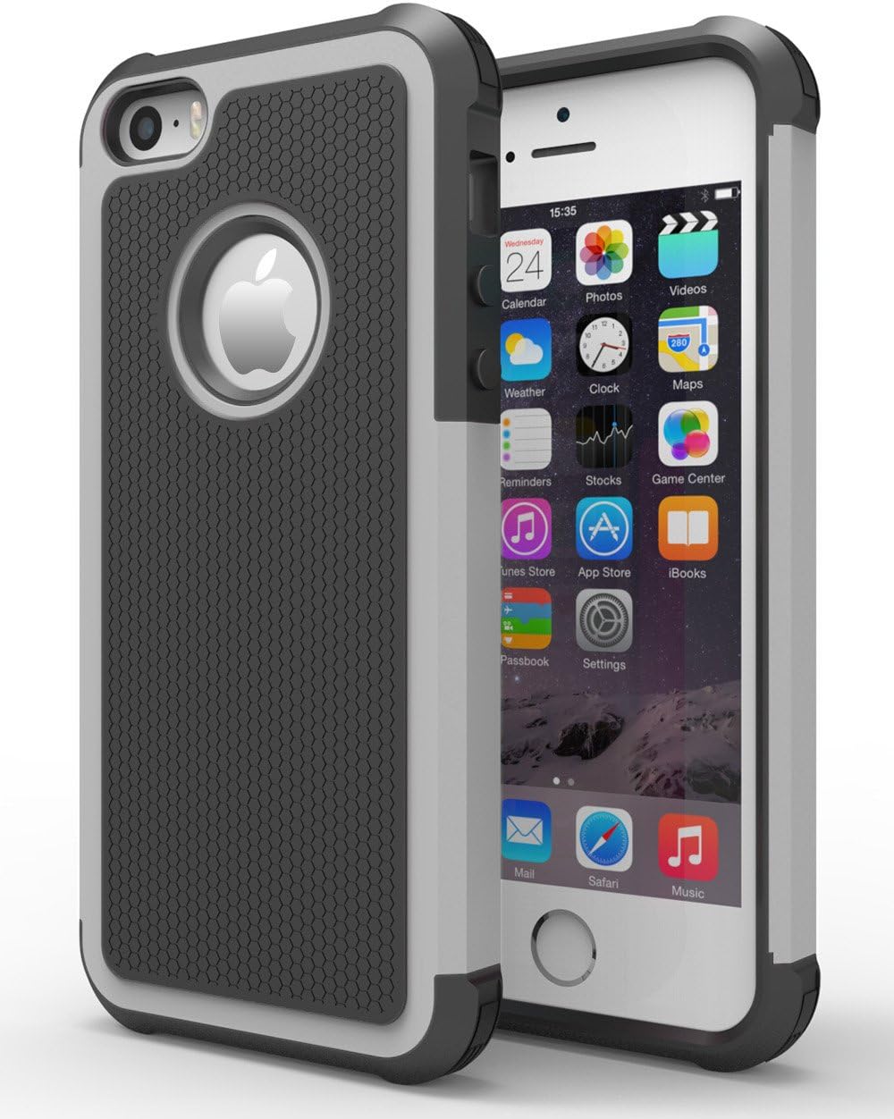 iPhone 5S Case, MiHua Apple iPhone 5 5S Protective Case Shockproof Rubber Slim Case Cover Anti-scratch Luxury Hybrid Dual Layer Full Cover Case for iPhone 5 5S (Grey)