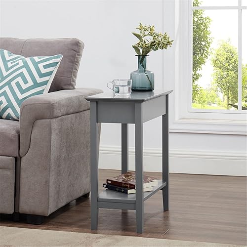 Miniatura 8 de Naomi Home Roxy Mesa auxiliar estrecha: elegante mesa auxiliar delgada con almacenamiento superior abatible y estante abierto, mesita de noche gris